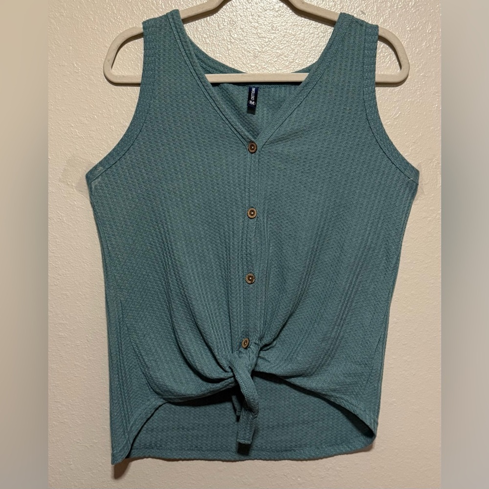 Iwollence Tie Front | Button-Down Knit Tank Top | Shirt